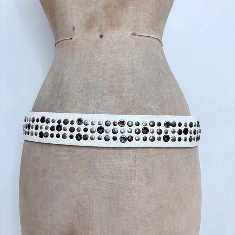 white leather studded belt