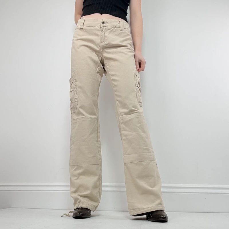 tan canvas wide leg spellout rip curl surfer pants