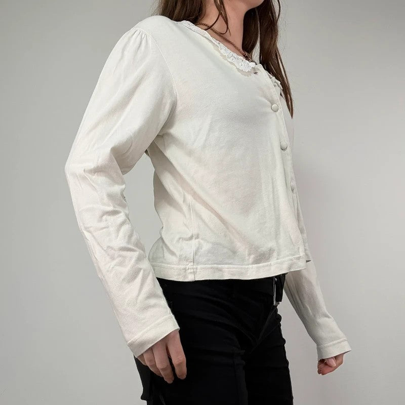 White cotton lace crochet Laura Ashley shirt