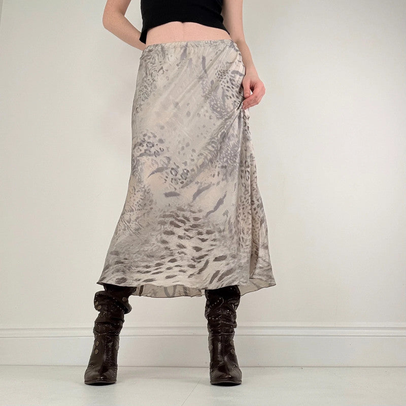 cream silk distressed bias cut maxi skirt