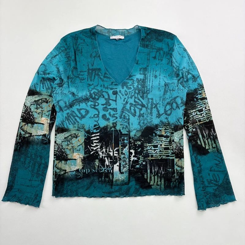 Graphic printed Grunge Mesh Top