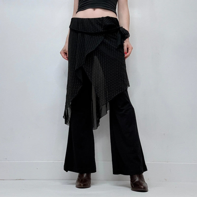 black layered polkadot skirt trousers