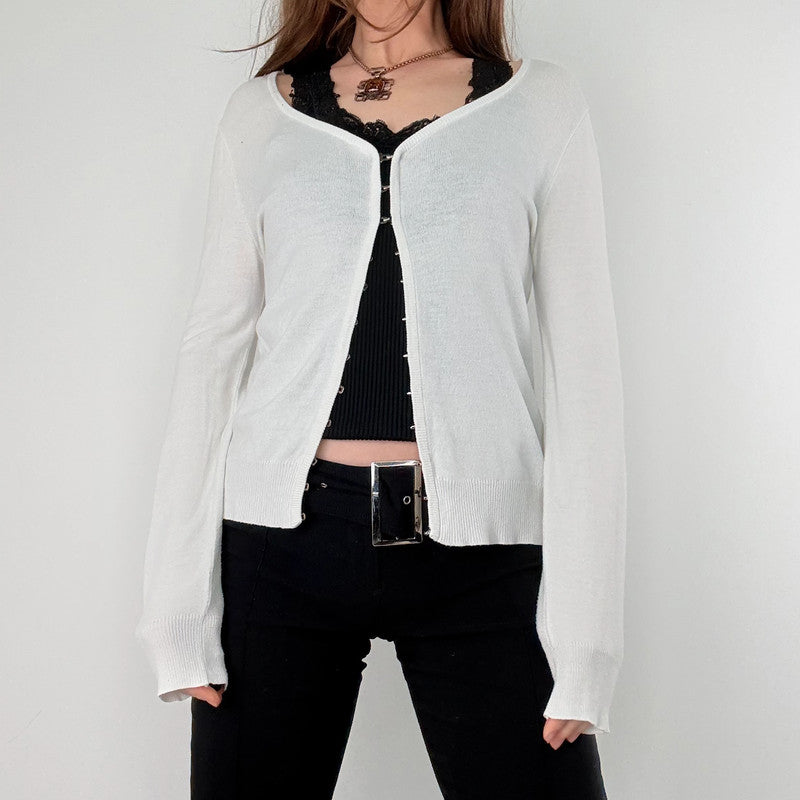 white cotton knit hook and eye cardigan