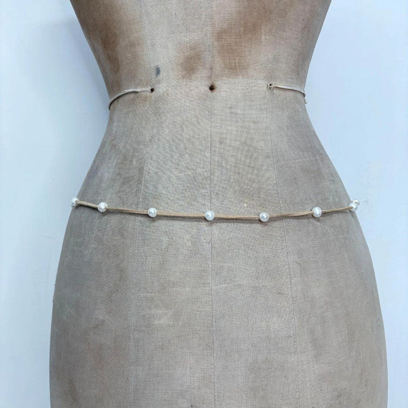 tan suede pearl wrap waist beads