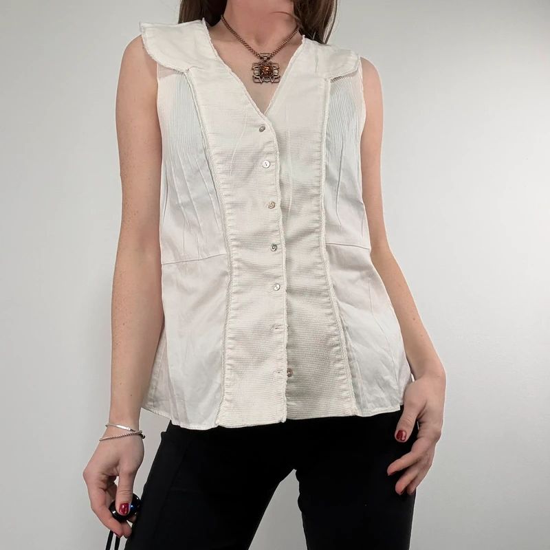white cotton pleated blouse