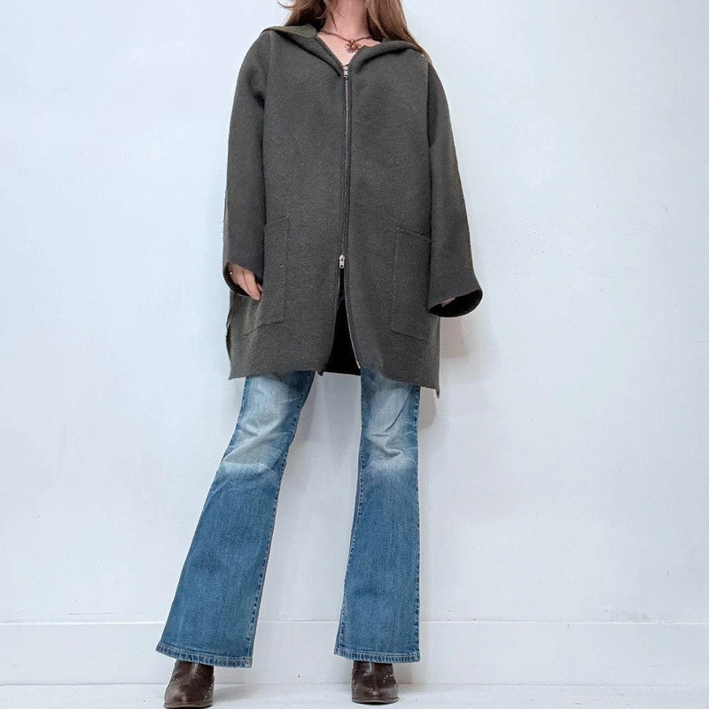 grey wool oversized jacket hoodie