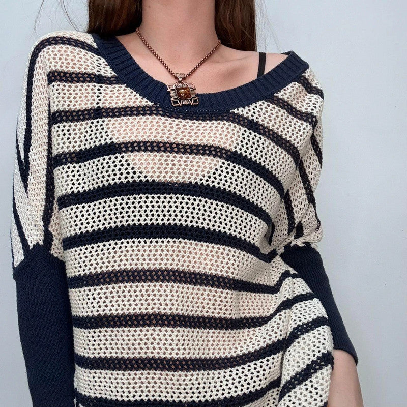 sheer knit slouchy striped jumper
