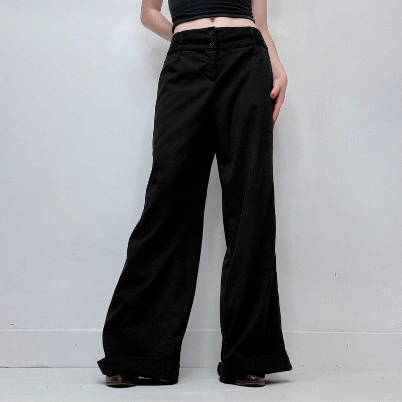 flared black wide leg trousers