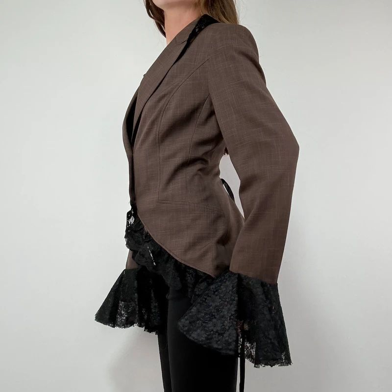 brown steampunk flared lace corset jacket