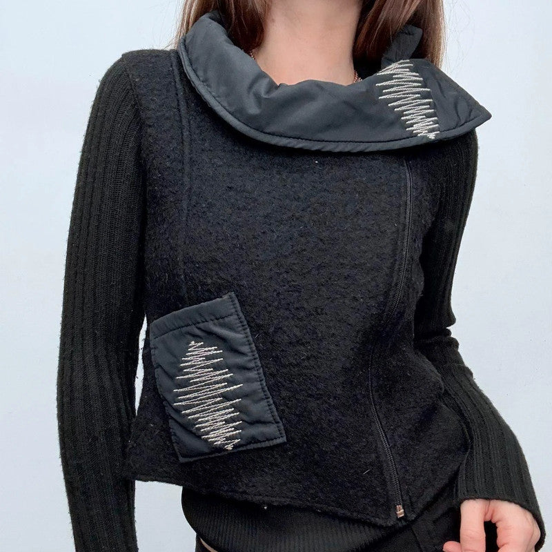 black wool asymmetric top