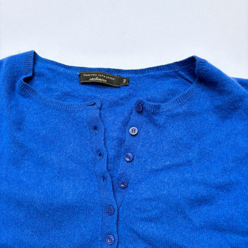 blue cashmere button up slash neck cardigan