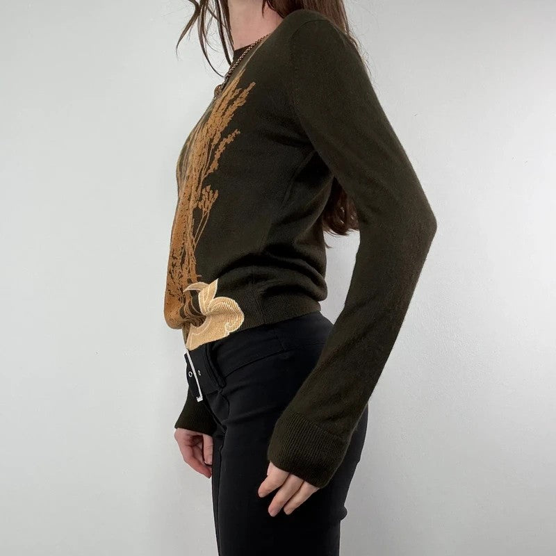brown earthy graphic printed Y2K jumper