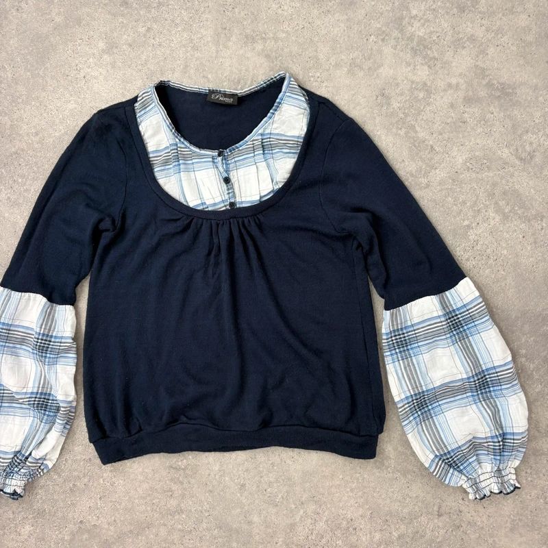 navy layered shirt jumper
