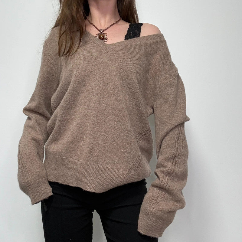brown wool slouchy knit jumper
