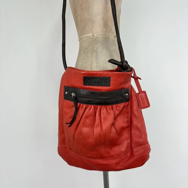 Vintage Red leather ruched pouch bag