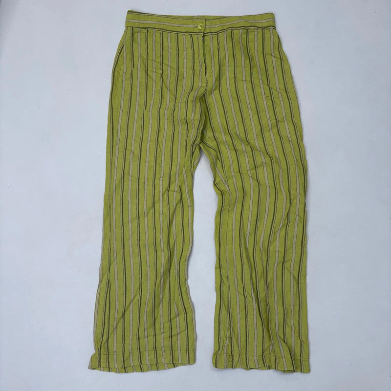 lime green pinstripe linen trousers