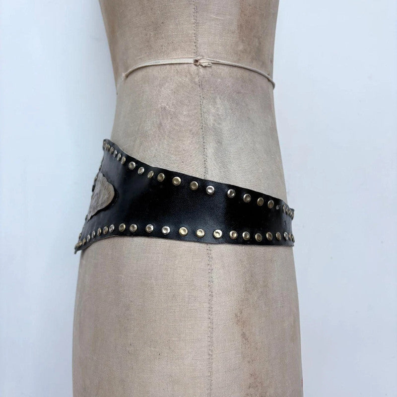 black leather studded western belt