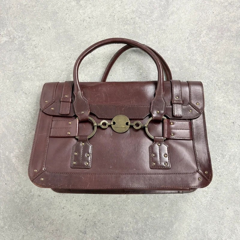 maroon brown Karen millen grunge briefcase handbag