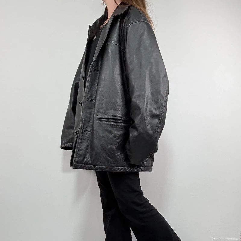 oversized black leather jacket