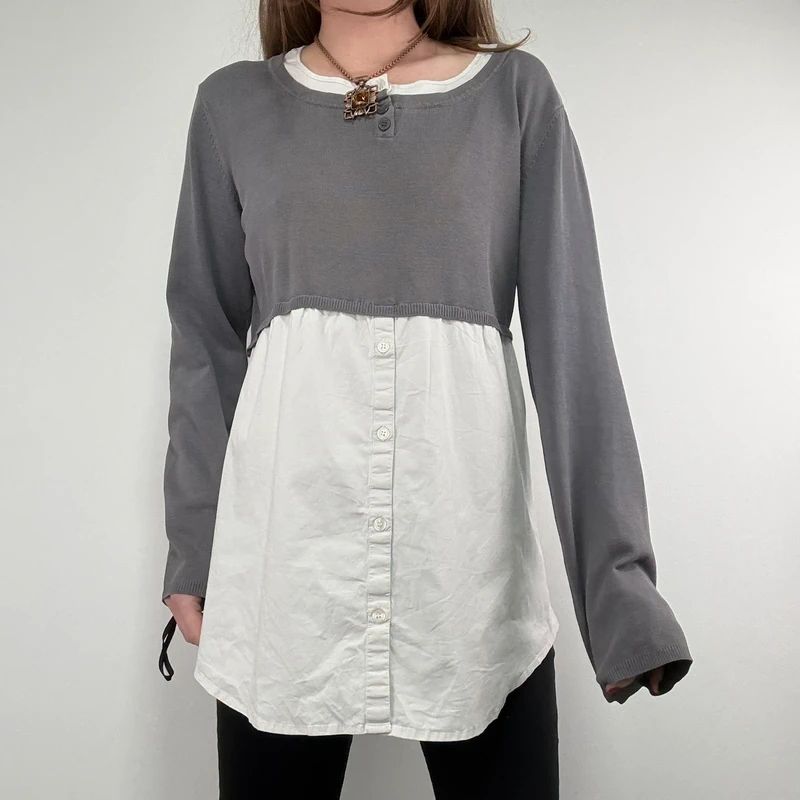 flared white shirt layered long sleeve top