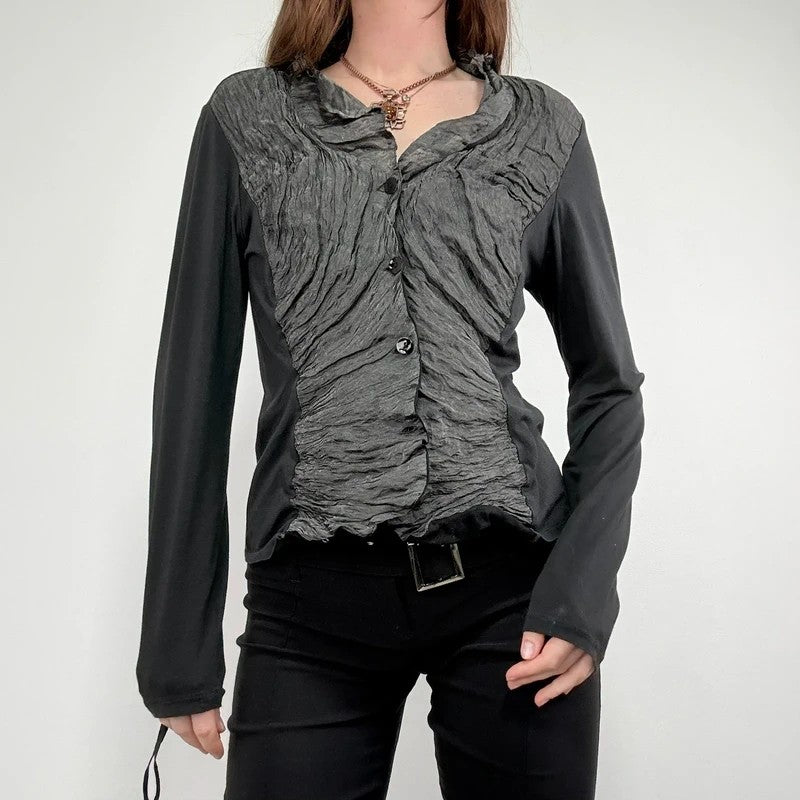 Button through textured cardigan with jersey flare sleeve
