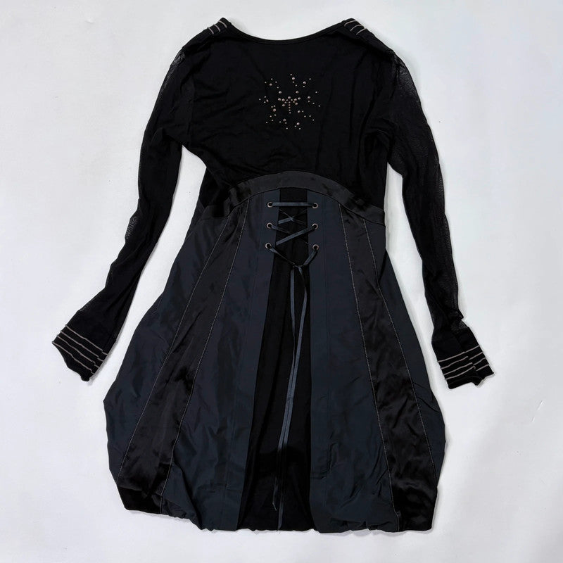 long sleeve flared puff black dress