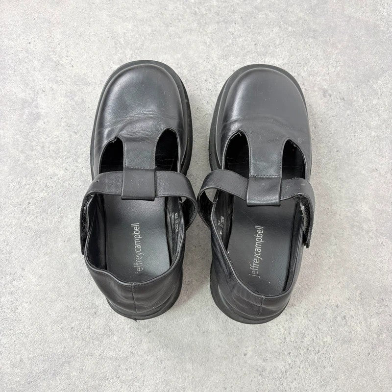 Black leather chunky Jeffrey Campbell Mary Jane loafers