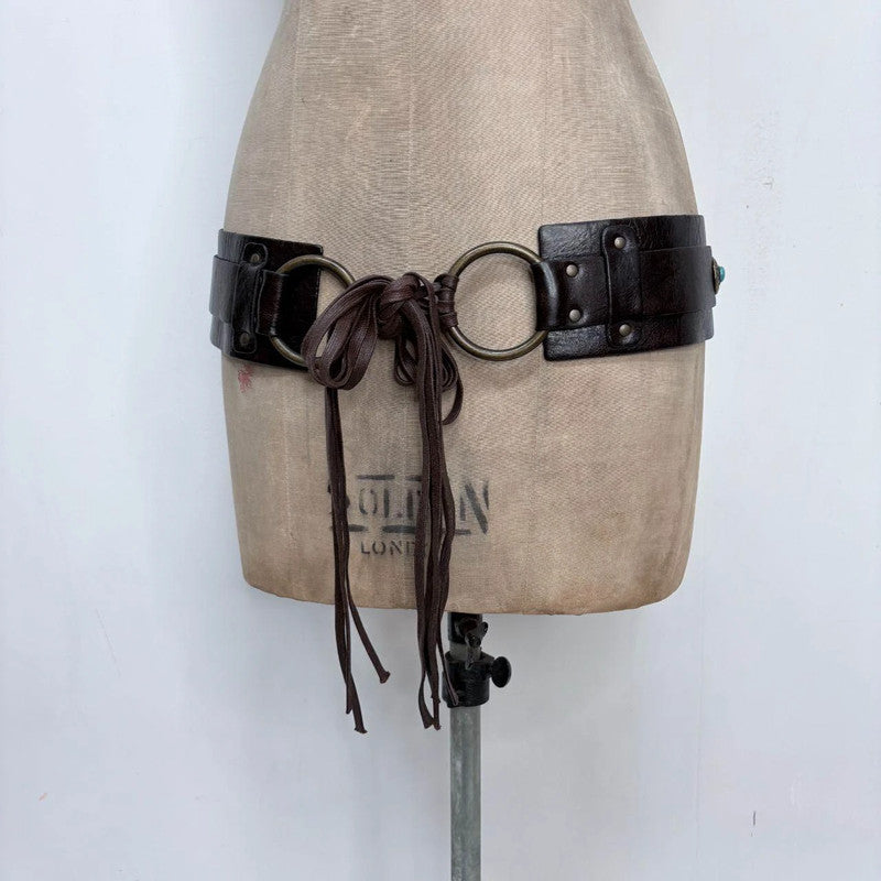 brown leather boho western belt
