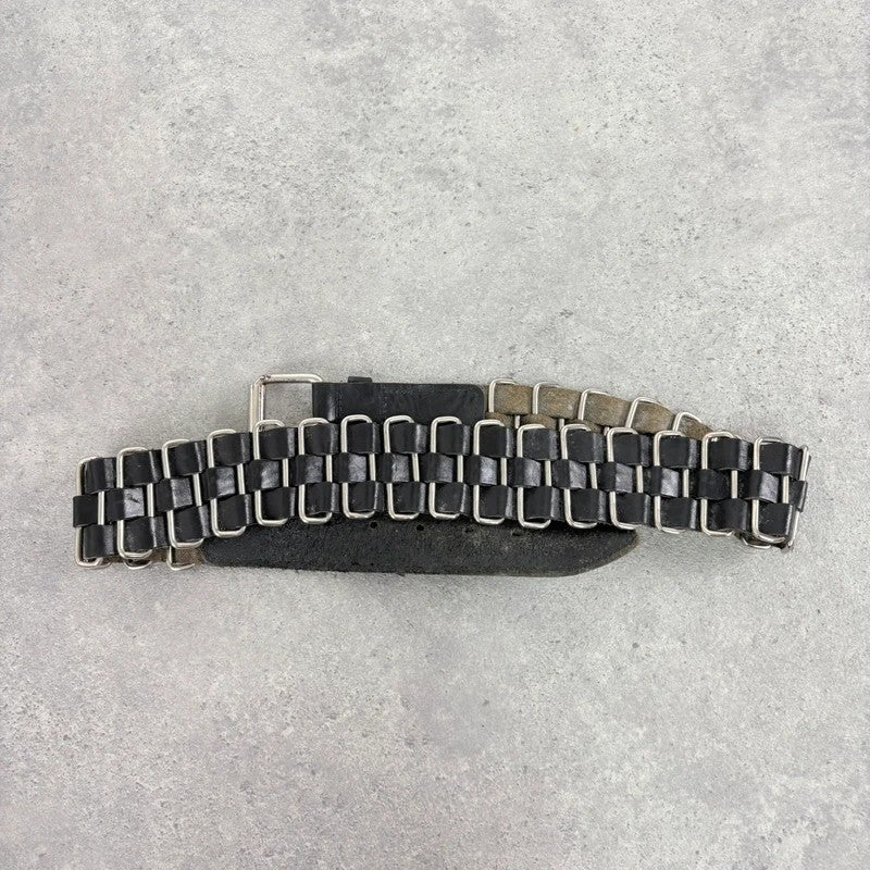Black leather chunky metal belt