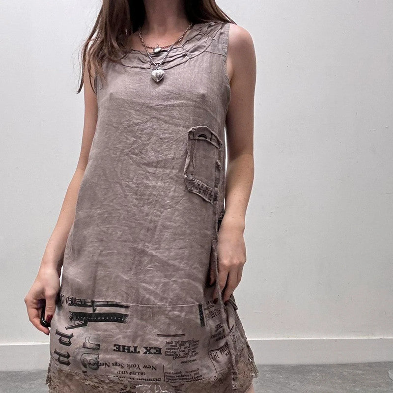 printed linen lace dress
