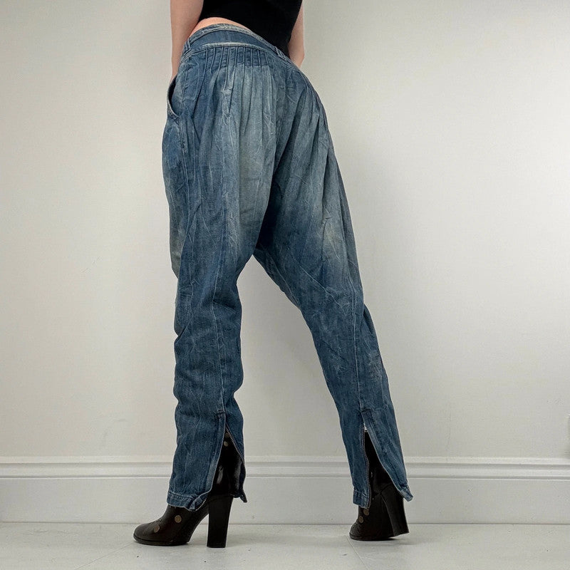 pleated low rise barrel archival puff jeans