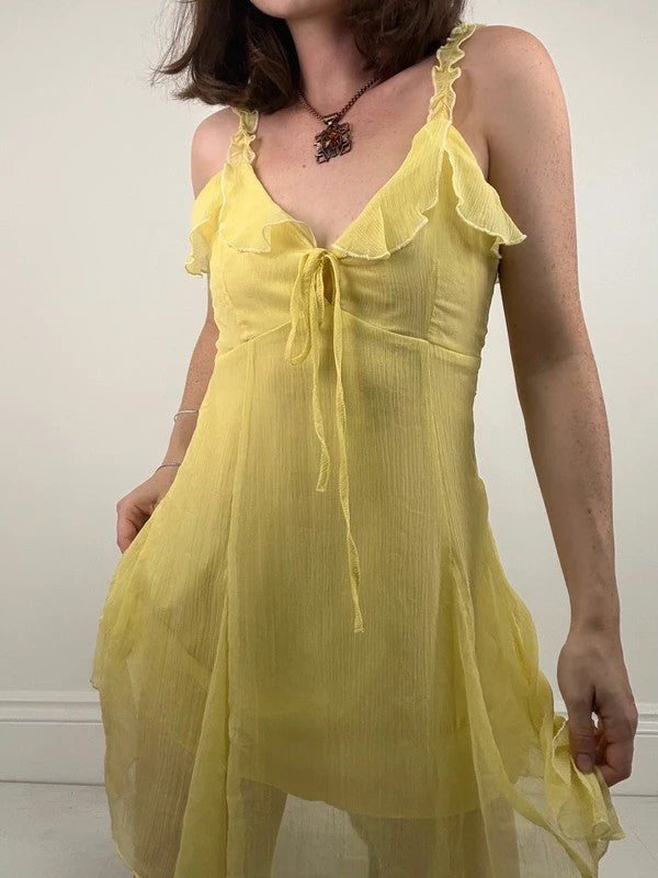 Floaty flutter butter yellow fairy mini dress