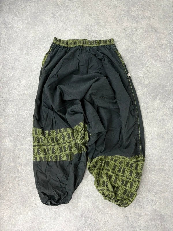 black cotton batwing puff harem trousers