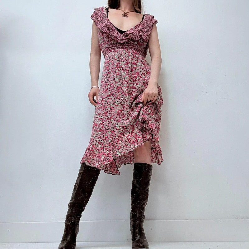 pink floral flutter summer dress