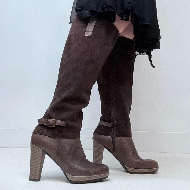 brown leather knee high boots