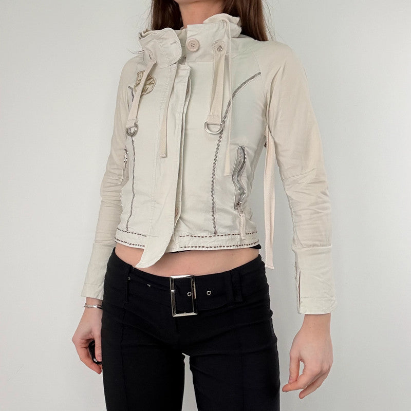 cream utility cropped fitted jacket
