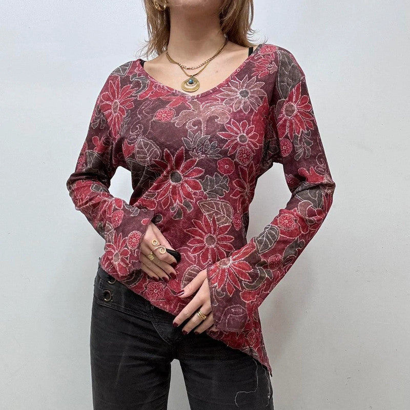 red flared asymmetric fairy top