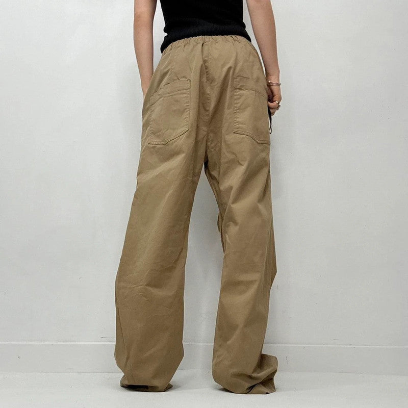 oversized baggy drawstring khaki brown trousers