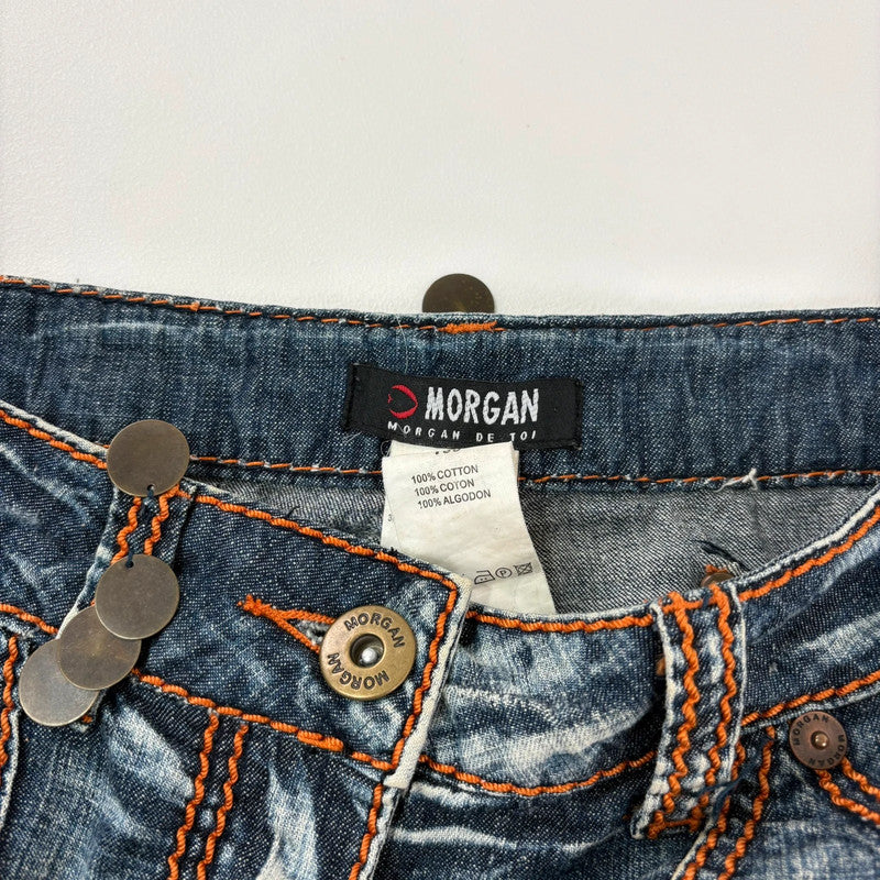 distressed ruffle denim y2k mini skirt