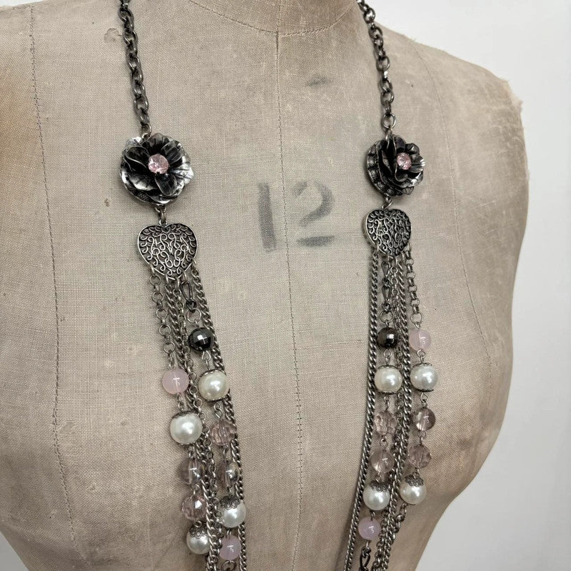 silver metal layered necklace