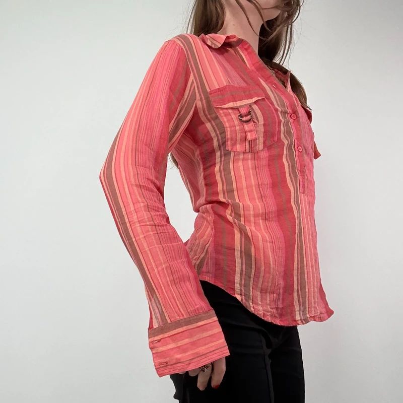 Pinstripe Sheer Flared cotton Cargo Shirt