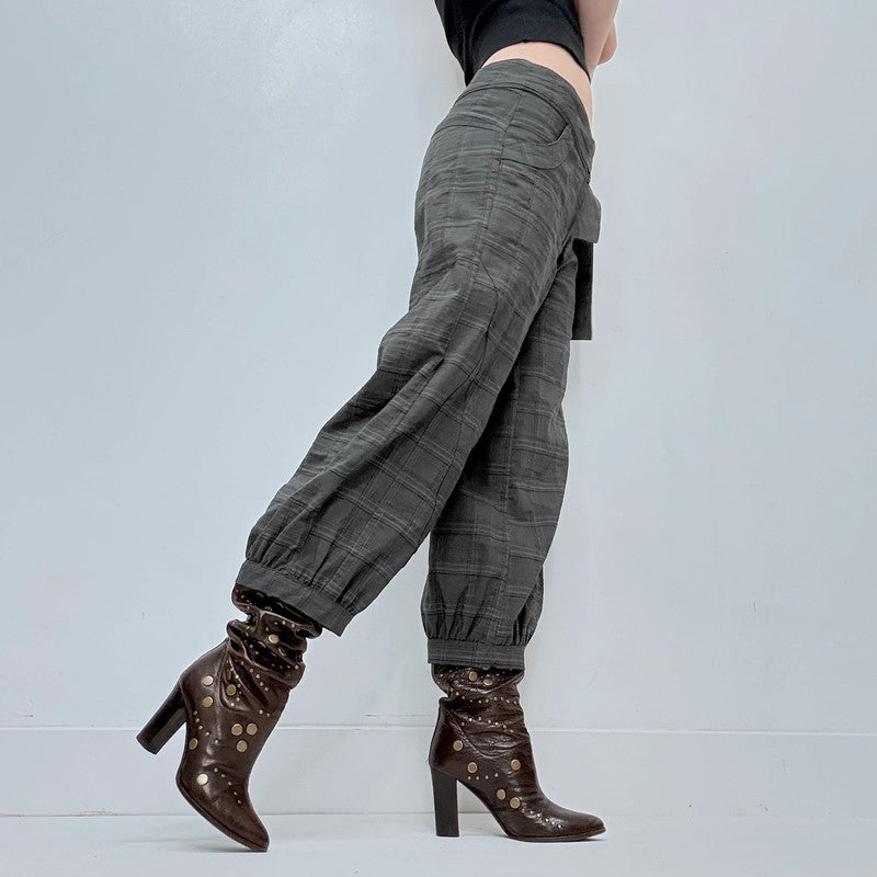 structured checked puff trousers