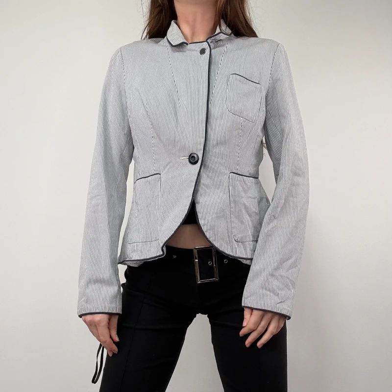 Pinstripe Flared Military Jacket