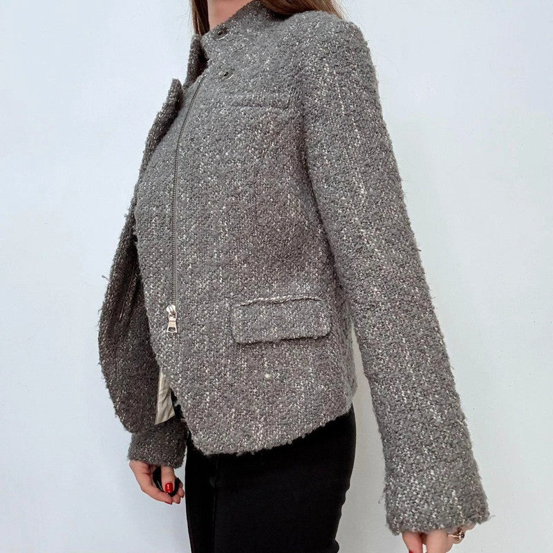 grey asymmetric preppy work blazer jacket