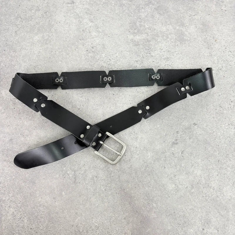 Black leather silver link belt
