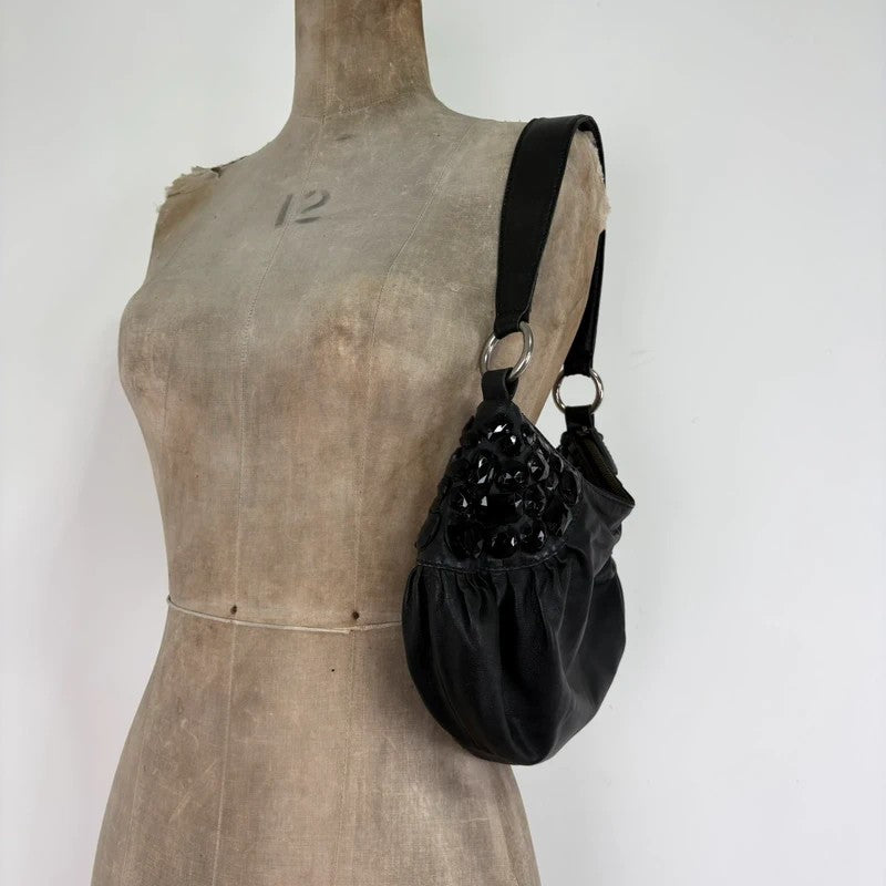 Leather gem studded mini handbag pouch hobo