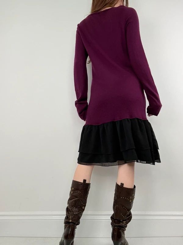 burgundy Maje layered long sleeve dress
