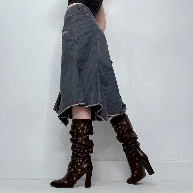dark wash denim pinstriped structured skirt