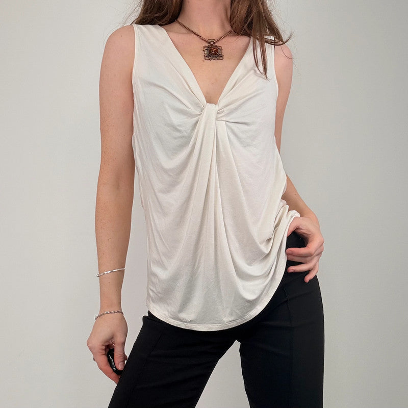 cream gathered slouchy drape vest