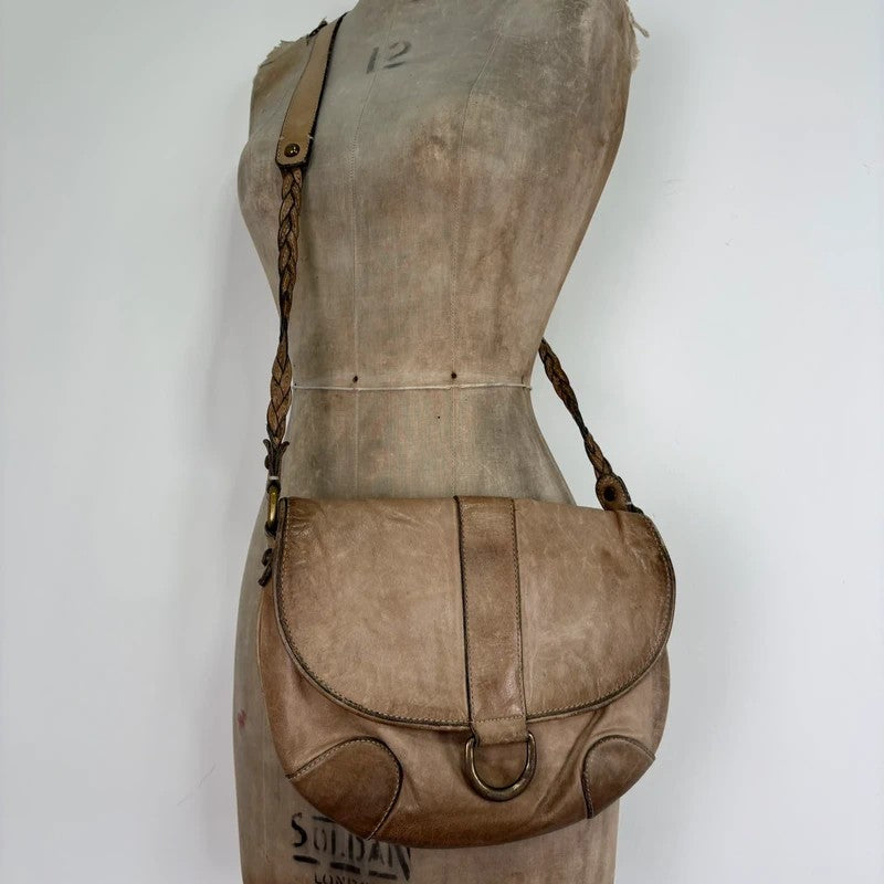 Distressed leather beige crossbody cargo city bag